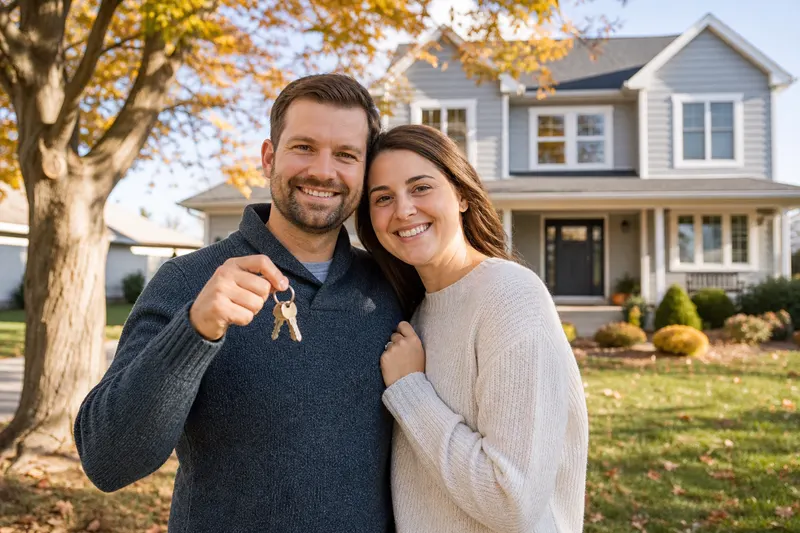 Happy couple celebrating sold home